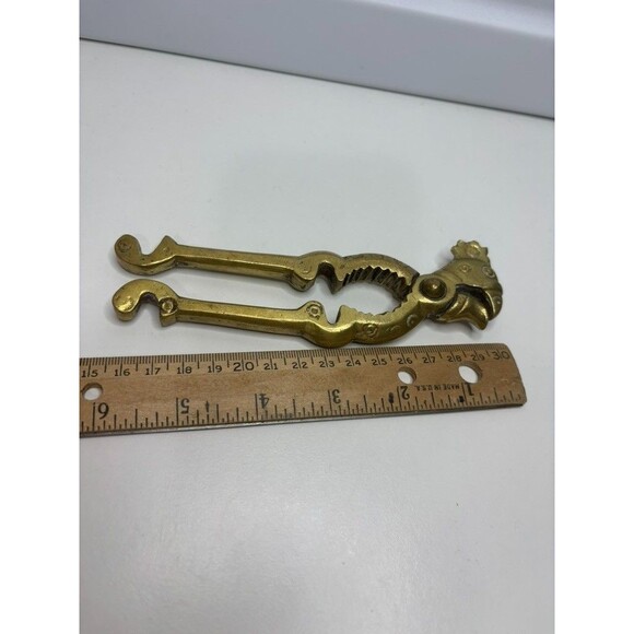 Vtg. Heavy Rooster Chicken Bird Brass Nut Crab Cracker Bottle Opener Nutcracker - Picture 6 of 6